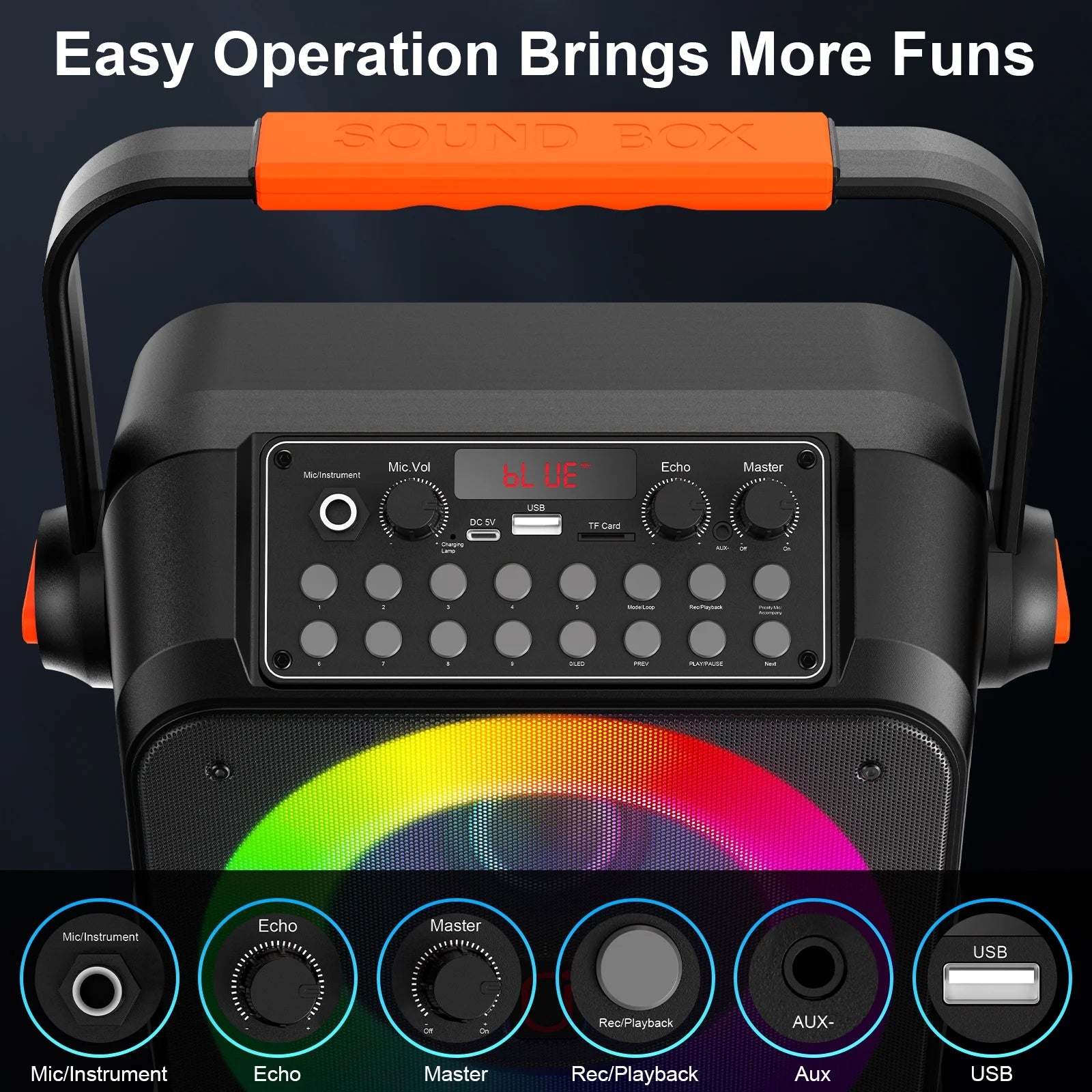 Karaoke Machine for Adults, Portable Party Speaker with 2 Wireless Microphones, Home Singing Karaoke Speaker Bluetooth with LED Light