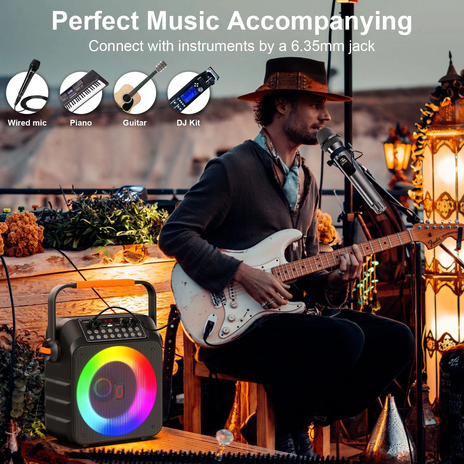 Karaoke Machine for Adults, Portable Party Speaker with 2 Wireless Microphones, Home Singing Karaoke Speaker Bluetooth with LED Light