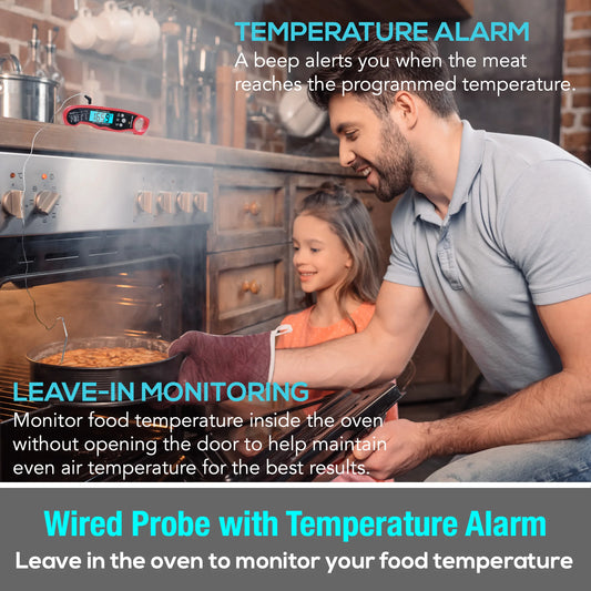 Dual Probe Meat Thermometer - Digital Food Thermometer with Alarm, for Cooking, Candy, Oven, Grill and Deep Fry. Accurate Instant Read or Stay-In-Oven Kitchen Thermometer, Pre-Calibrated