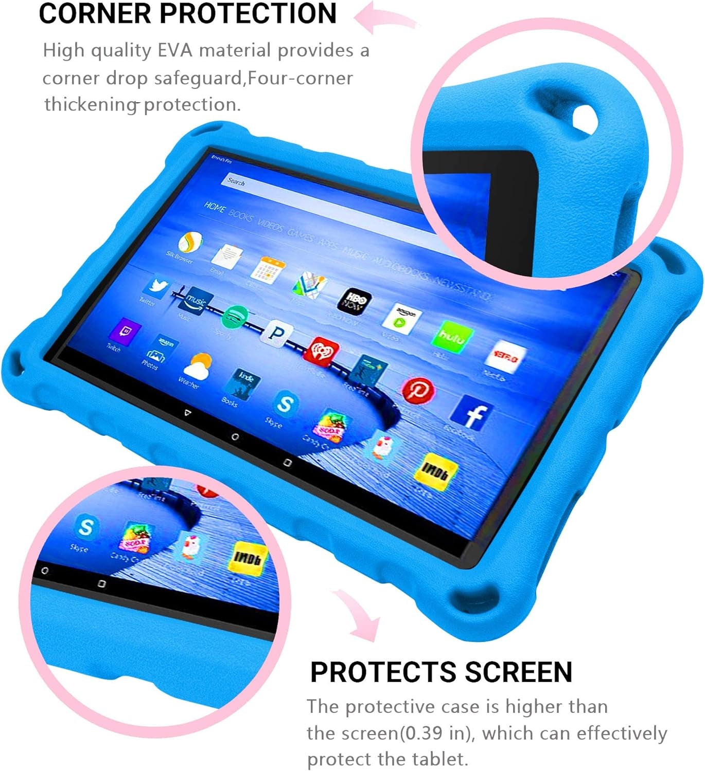 Fire 7 Tablet Case for Kids,Not Compatible with 2022 New,  Extra Thick Protective Layer Double-Layer Shockproof in Four Corners Compatible with 9/7/5Th Generation 2019/2017/2015 Release (Blue)