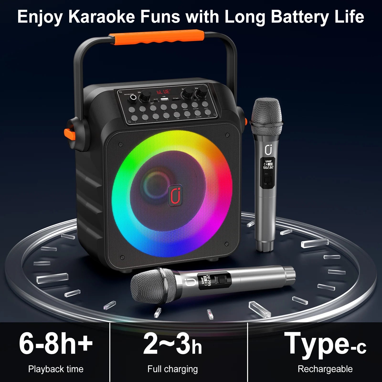 Karaoke Machine for Adults, Portable Party Speaker with 2 Wireless Microphones, Home Singing Karaoke Speaker Bluetooth with LED Light