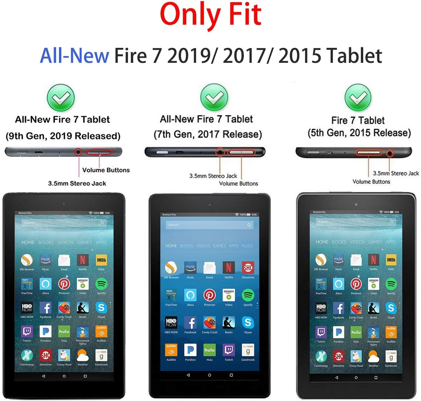 Fire 7 Tablet Case for Kids,Not Compatible with 2022 New,  Extra Thick Protective Layer Double-Layer Shockproof in Four Corners Compatible with 9/7/5Th Generation 2019/2017/2015 Release (Blue)