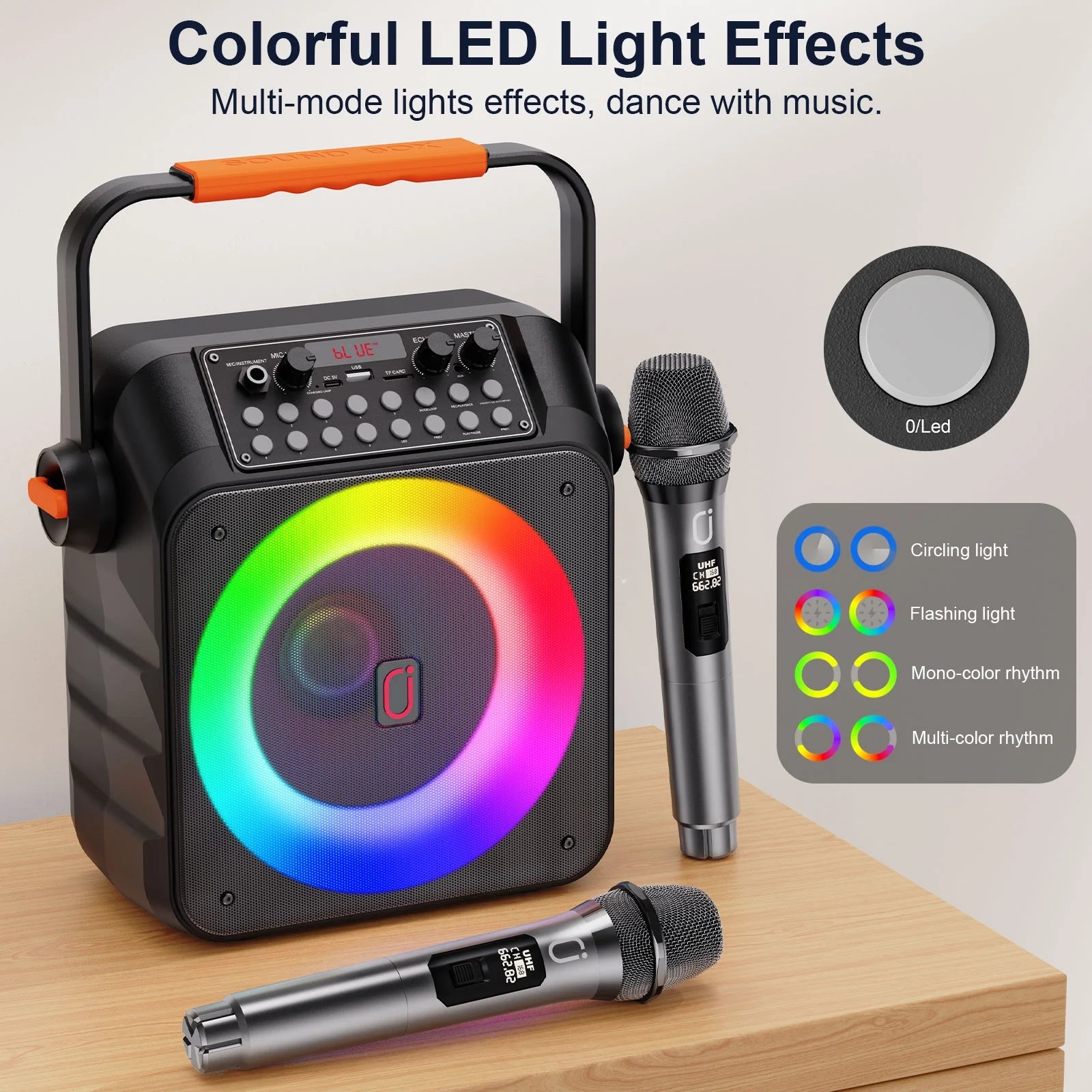 Karaoke Machine for Adults, Portable Party Speaker with 2 Wireless Microphones, Home Singing Karaoke Speaker Bluetooth with LED Light