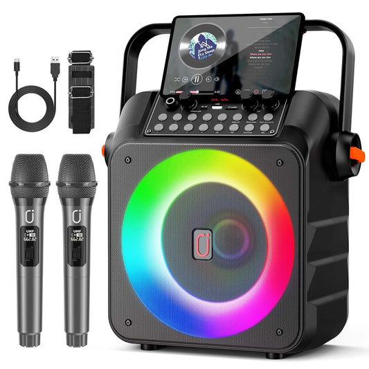Karaoke Machine for Adults, Portable Party Speaker with 2 Wireless Microphones, Home Singing Karaoke Speaker Bluetooth with LED Light